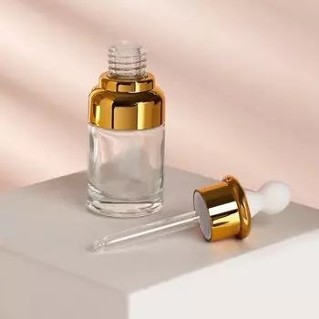 Бутылочка стеклянная для хранения, с пипеткой, 30 мл, цвет золотистый/прозрачный