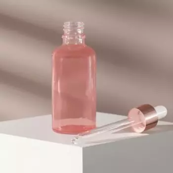 Бутылочка стеклянная для хранения, с пипеткой, 50 мл, цвет розовый/розовое золото