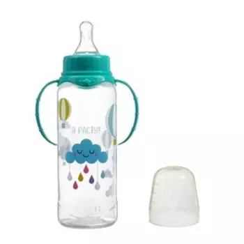 Бутылочка для кормления M&B «Нежное облачно», классическое горло, с ручками, от 0 мес., 250 мл., бирюзовый
