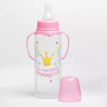 Бутылочка для кормления M&B «Принцесса», классическое горло, от 3 мес., 250 мл., с ручками, розовый