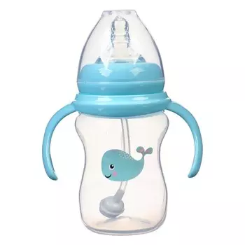 Бутылочка для кормления M&B, широкое горло 50 мм, от 0 мес., 180 мл., голубой