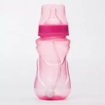 Бутылочка для кормления, широкое горло, средний поток, 300 мл., цвет розовый, +3мес