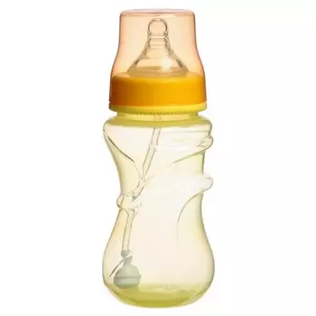 Бутылочка для кормления Крошка Я, широкое горло, средний поток, от 3 мес., 300 мл., цвет желтый