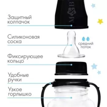 Бутылочка для кормления M&B «ТРЕНД. Пингвин», классическое горло, от 0 мес., 150 мл., приталенная, с ручками