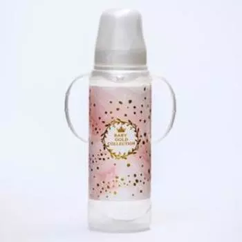 Бутылочка для кормления малыша M&B «Золотая коллекция: розовый мрамор», классическое горло, с ручками, от 3 мес., 250 мл., цилиндр