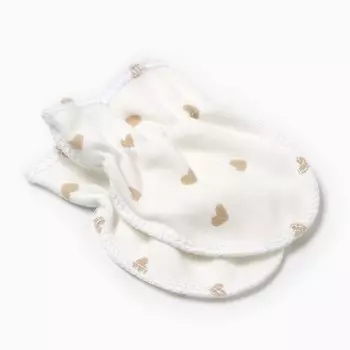 Царапки детские, цвет бежевый/сердечки, 0-3 мес