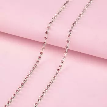 Цепь со стразами, металл, стекло, 3 мм, SS12, 9±1 м, розовая