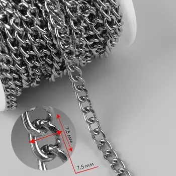 Цепочка для сумки, железная, 7.57.5 мм, 10±0.5 м, цвет серебряный