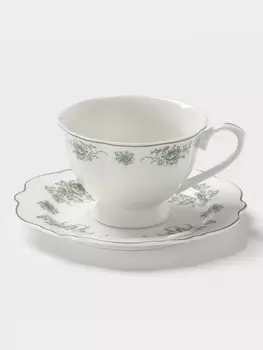 Чайная пара WY Emerald Essence, фарфор, 220 мл, белая