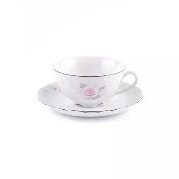 Чайная пара Cmielow Rococo «Бледные розы, отводка платина», 220 мл