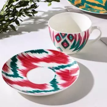 Чайная пара фарфоровая Доляна Askm, 2 предмета: чашка 250 мл, блюдце d=15 см, цвет разноцветный