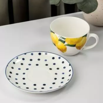 Чайная пара Доляна «Лимон», 2 предмета: чашка 250 мл, блюдце d=15 см
