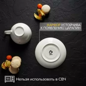 Чайная пара Доляна «Млечный путь», 2 предмета: чашка 220 мл, блюдце d=13.5 см, фарфор, белая в крапинку