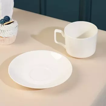 Чайная пара фарфоровая «Barista», 200 мл, блюдце 15 см, белая