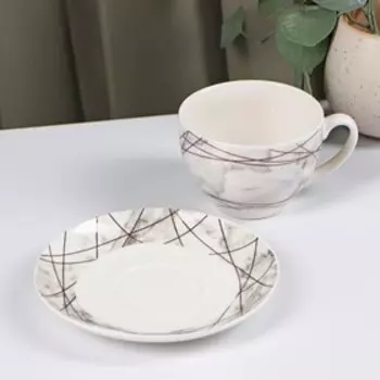 Чайная пара Доляна «Мрамор», 2 предмета: чашка 280 мл, блюдце d=15 см, фарфор