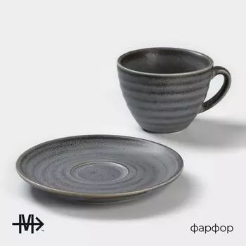 Чайная пара Magistro Urban, чашка 200 мл, блюдце d=14.2 см, фарфор, серая