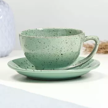 Чайная пара Борисовская керамика «Гармония», чашка 250 мл, 116,5 см, блюдце d=15 см, зелёный