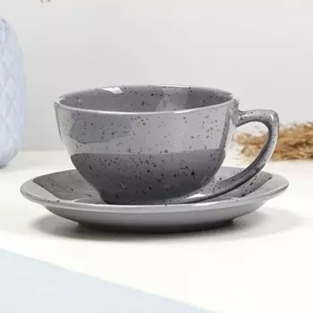 Чайная пара Борисовская керамика «Туман», чашка 250 мл, 116,5 см, блюдце d=15 см, серая