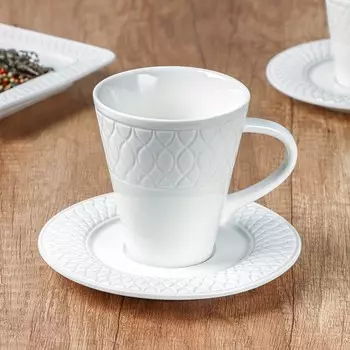 Чайная пара Magistro Argos, 2 предмета: чашка 220 мл, блюдце d=15 см, фарфор, белая