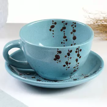 Чайная пара «Подарочная», 300 мл, d=16 см, керамика, голубая