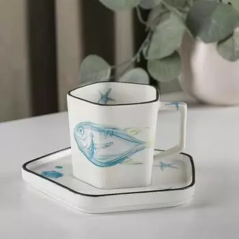 Чайная пара «Подводный мир», чашка 280 мл, блюдце 14,5×14 см