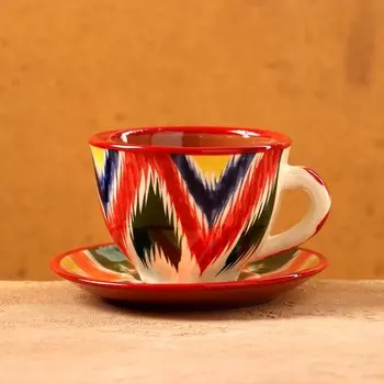 Чайная пара Шафран Риштанская Керамика, 2 предмета: чашка 250 мл, блюдце, разноцветная