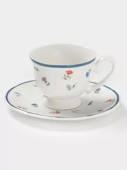 Чайная пара Доляна «Романс», 2 предмета: чашка 180 мл, блюдце 15.81.5 см, фарфор, белая