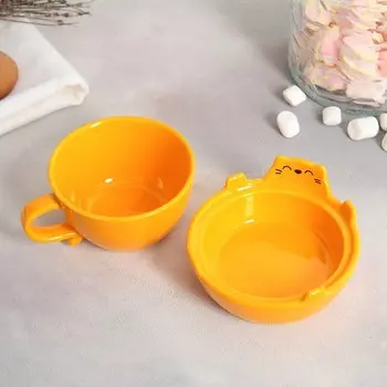 Кружка с блюдцем «Рыжий кот», керамика, 150 мл, 103 см, оранжевая