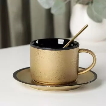 Чайная пара с ложкой Gold, чашка 240 мл, 11,5×8,5×6,5 см, блюдце d=14,5 см