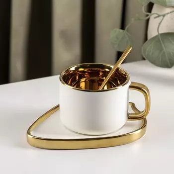 Чайная пара с ложкой «Капля», чашка 240 мл, блюдце 15,3×11,6 см, цвет белый