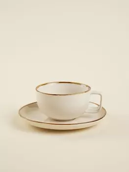 Чайная пара SL Home «Леггеро», 280 мл, блюдце d=14 см, фарфор, бежевая