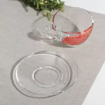 Чайная пара «Веточка сакуры», стеклянная: чашка 200 мл, в чемоданчике