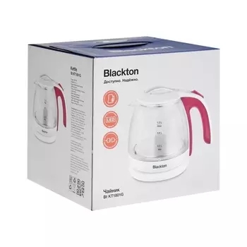 Чайник электрический Blackton Bt KT1801G, стекло,1 л, 1500 Вт, бело-розовый