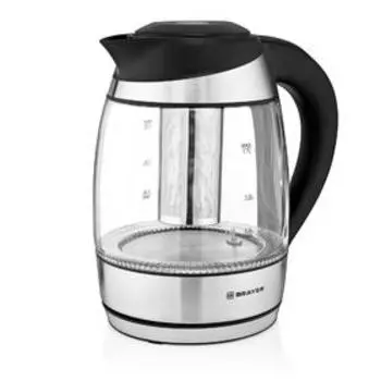 Чайник электрический BRAYER BR1021, стекло, 1.8 л, 2200 Вт, регулировка t°, серебристый