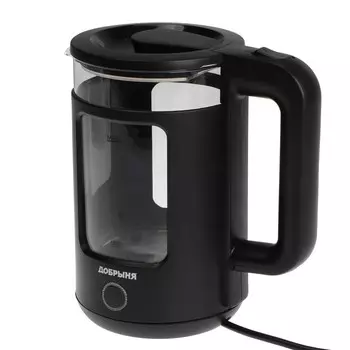 Чайник электрический "Добрыня" DO-1259B, стекло, 1.5 л, 1800 Вт, чёрный