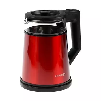Чайник электрический Energy E-200, металл, колба стекло, 1.2 л, 1350 Вт, красный