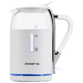 Чайник электрический Polaris PWK 1563CGL, стекло, 1.5 л, 2200 Вт, белый