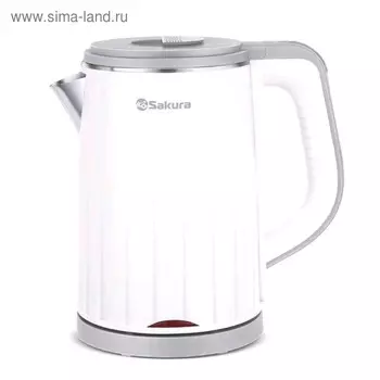 Чайник электрический Sakura SA-2155WG, пластик, колба металл, 1.2 л, 1500-1800 Вт, белый