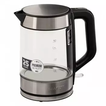 Чайник электрический Scarlett SC-EK27G101, стекло, 1.8 л, 2200 Вт, серебристо-чёрный