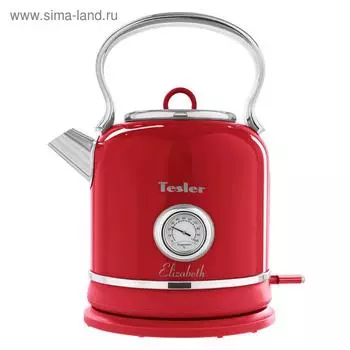 Чайник электрический Tesler KT-1745 RED, металл, 1.7 л, 2200 Вт, ретро, красный