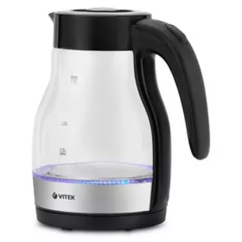 Чайник электрический Vitek VT-7064, стекло, 1.7 л, 2200 Вт, чёрно-серебристый
