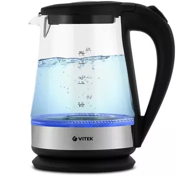 Чайник электрический Vitek VT-7077 MC, стекло, 1.7 л, 2200 Вт, чёрно-серебристый