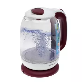 Чайник электрический WILLMARK WEK-1704G, стекло, 1.7 л, 2200 Вт, бело-красный