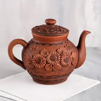 Чайник для заварки "Домашний", декор, лепка, красная глина, 1.7 л, микс