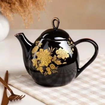 Чайник для заварки "Петелька", чёрный, золотая ветка, 0.8 л