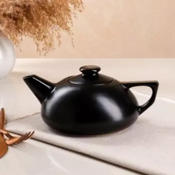 Чайник для заварки "Плоский", матовый, чёрный, керамика, 0.8 л