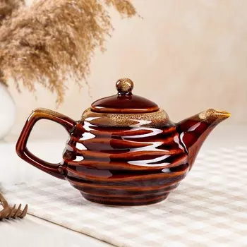 Чайник для заварки "Волна", коричневый, керамика, 0.8 л