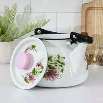 Чайник, 3 л, эмалированная сталь, рисунок МИКС, белый