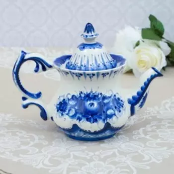 Чайник "Шатер", гжель, фарфор, 19х23 см