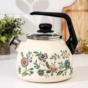 Чайник «Луговые цветы», 3 л, со свистком, индукция, эмалированная сталь, бежевый